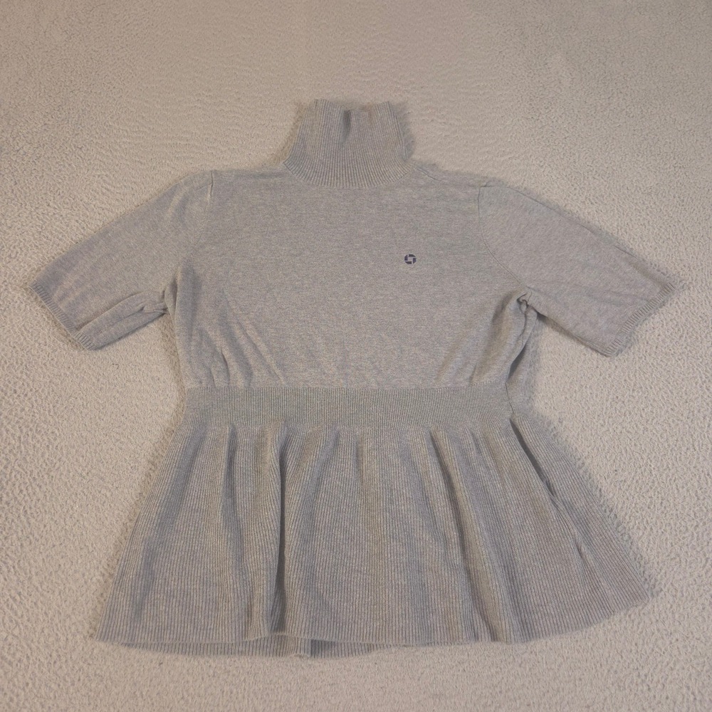 Lands' End Sweater Womens XL Gray Turtle Neck Peplum Short Sleeve Cotton Modal